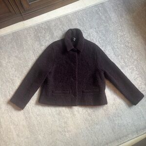 Eileen Fisher Boucle Wool Shacket L Teddy Bear Button Up Jacket Cropped Collared